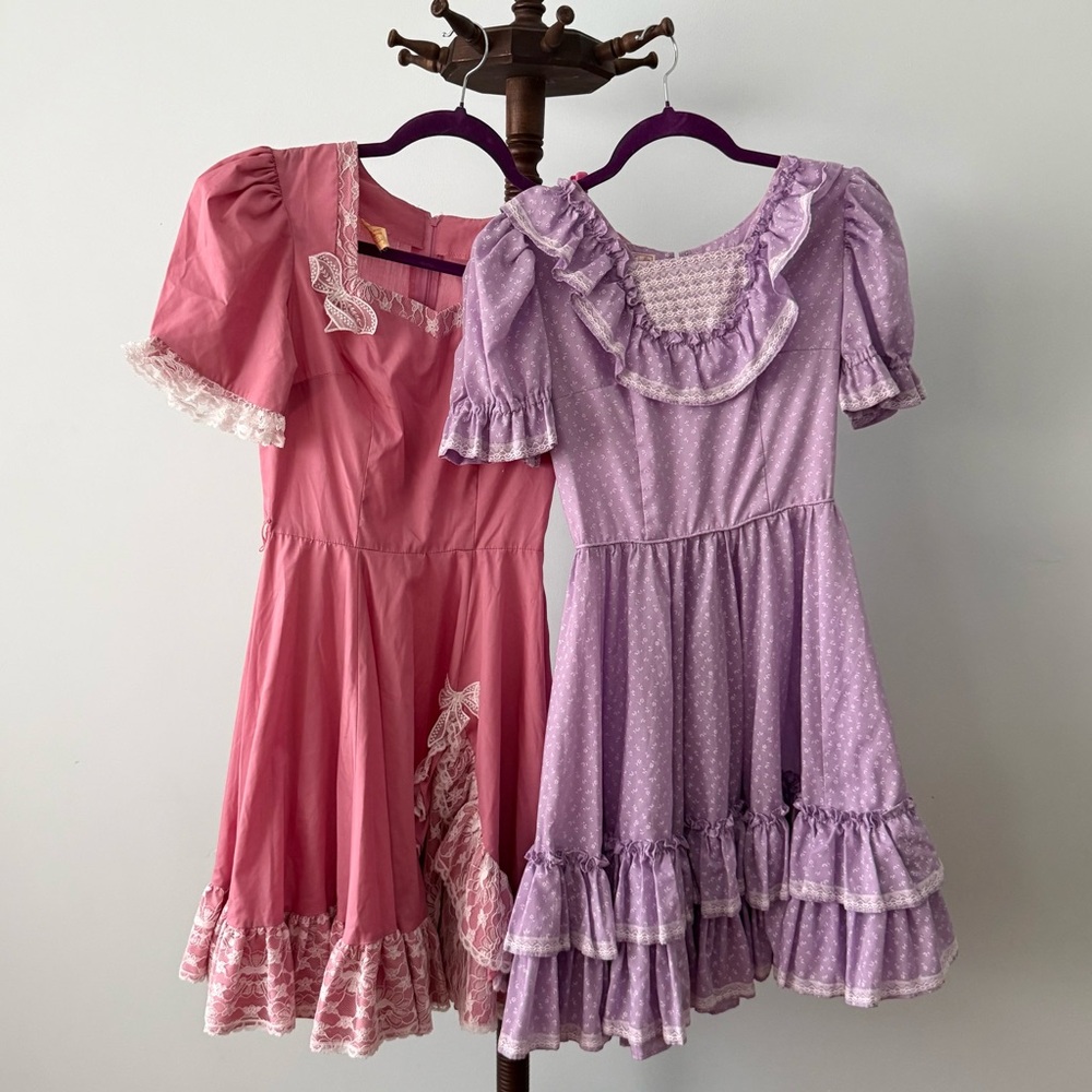 ✨ Vintage Prairie Square Dance Dress Bundle Lace Ruffle Cottagecore XS - Picture 1 of 11